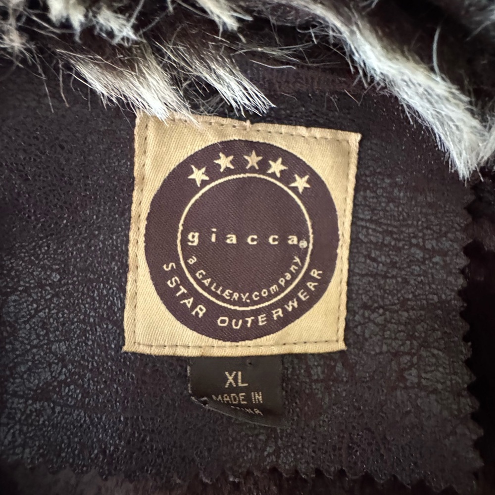 Giacca Brown Faux Shearling Trim Moto Jacket XL - Picture 5 of 6